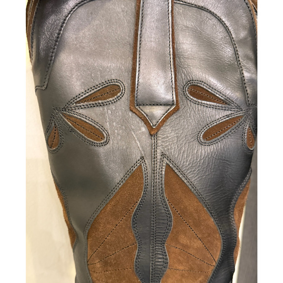 NEW ZARA BLACK BROWN LEATHER SUEDE COWBOY BOOTS SZ 39 8 8.5 - Picture 12 of 16